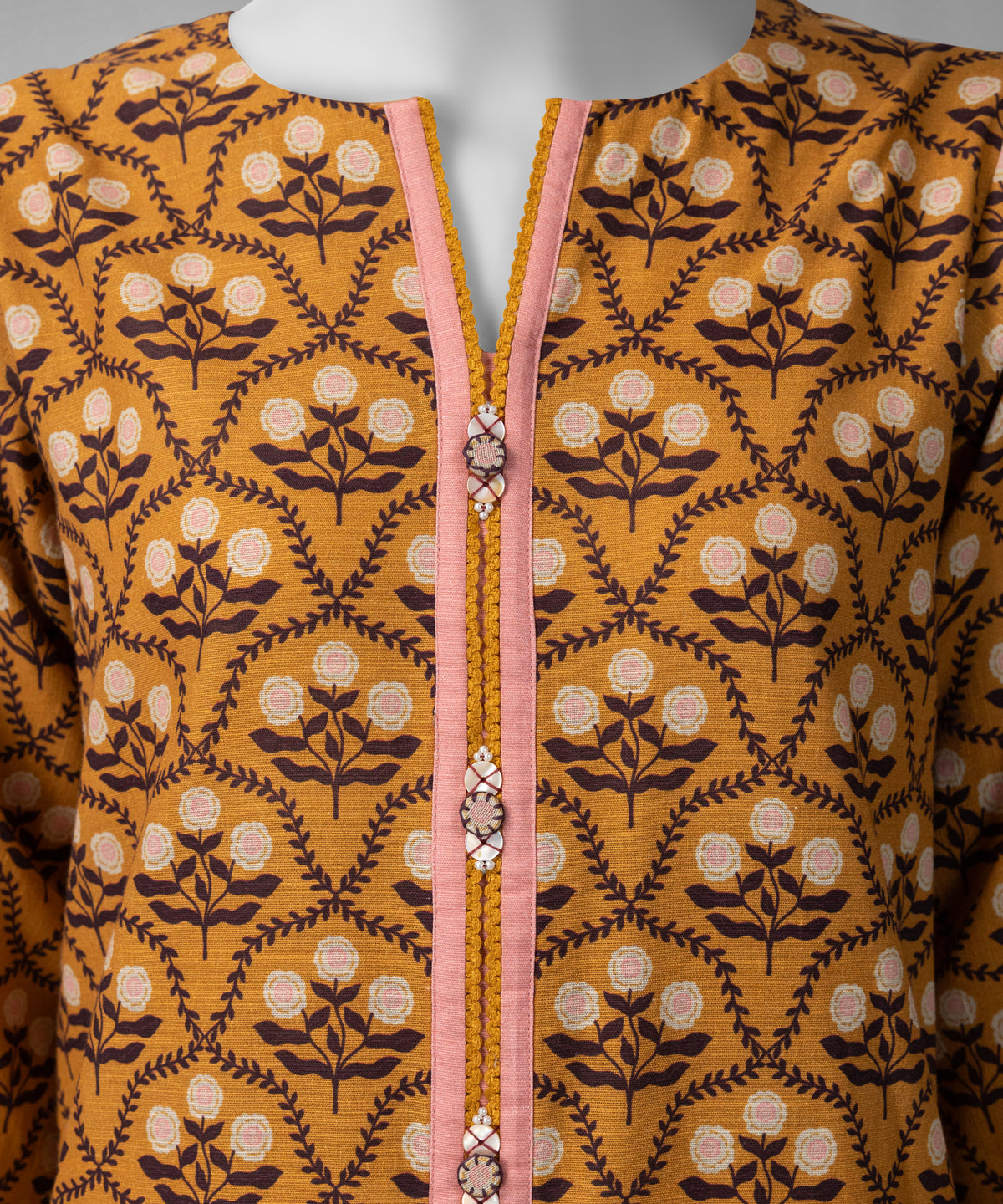 Light Brown Printed Khaddar Slub Unstitched 3Pc