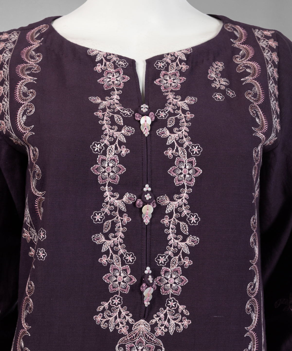 Purple Embroidered Khaddar Slub Unstitched 3Pc
