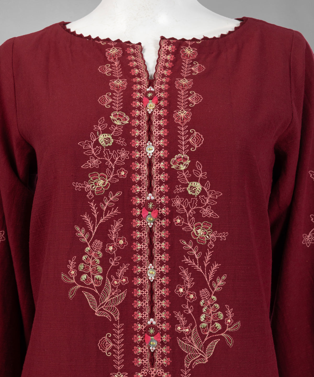 Maroon Embroidered Khaddar Slub Unstitched 3Pc