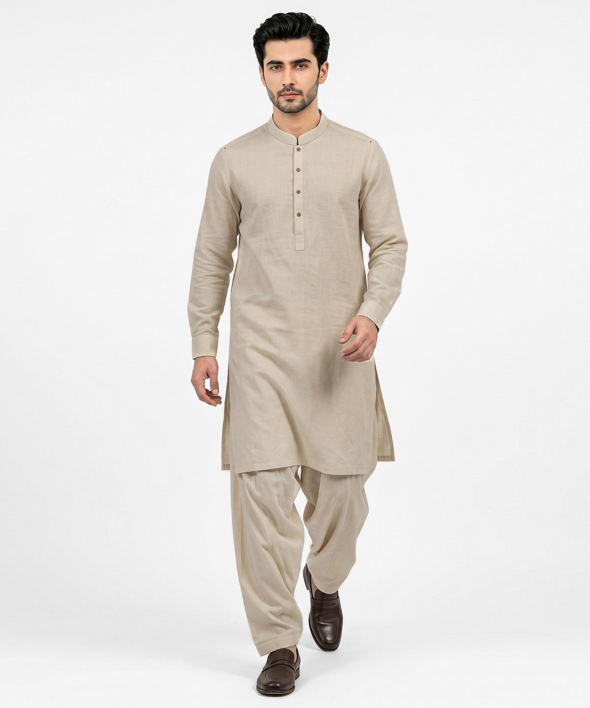 Egg White Casual Cotton-Linen Kameez Shalwar