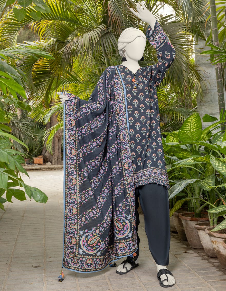 Black Light Linen Printed Unstitched 3 Piece Dress | Jjls-S-Jpw-24-020
