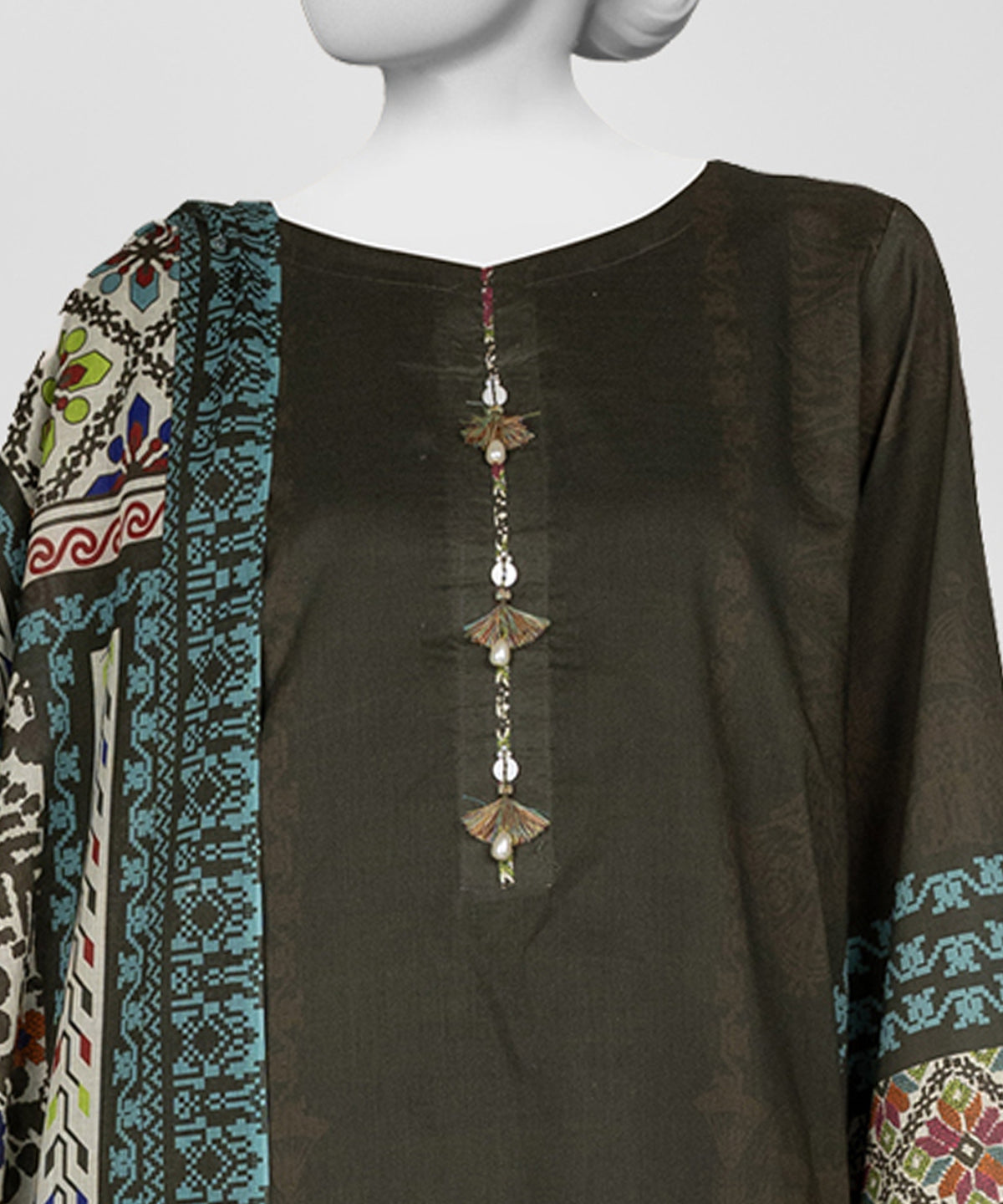 Green Printed Lawn Unstitched 3Pc Close up
