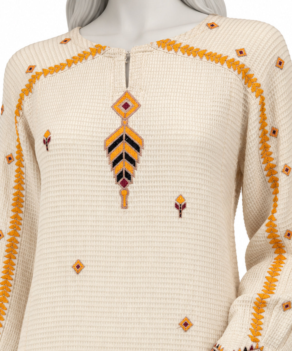Off White Embroidered Waffle Co-Ord Set