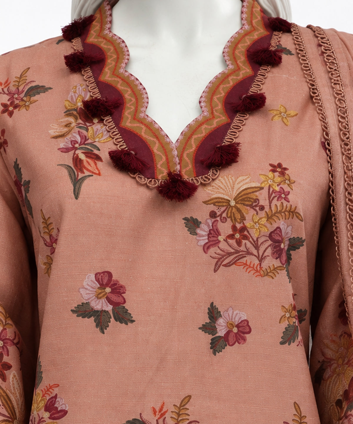 Peach Printed Khaddar Slub Stitched 3Pc
