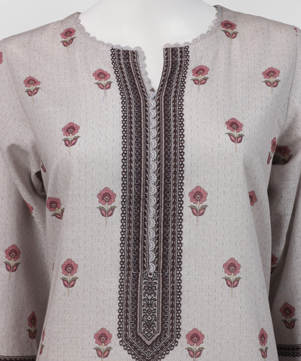 Grey Printed Cambric Stitched 3Pc