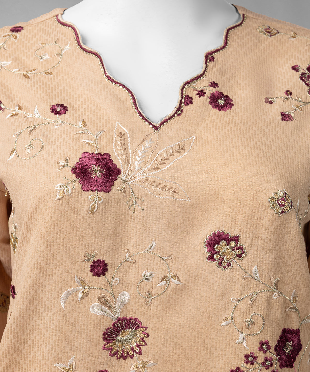 Beige Embroidered Dobby Unstitched 3Pc