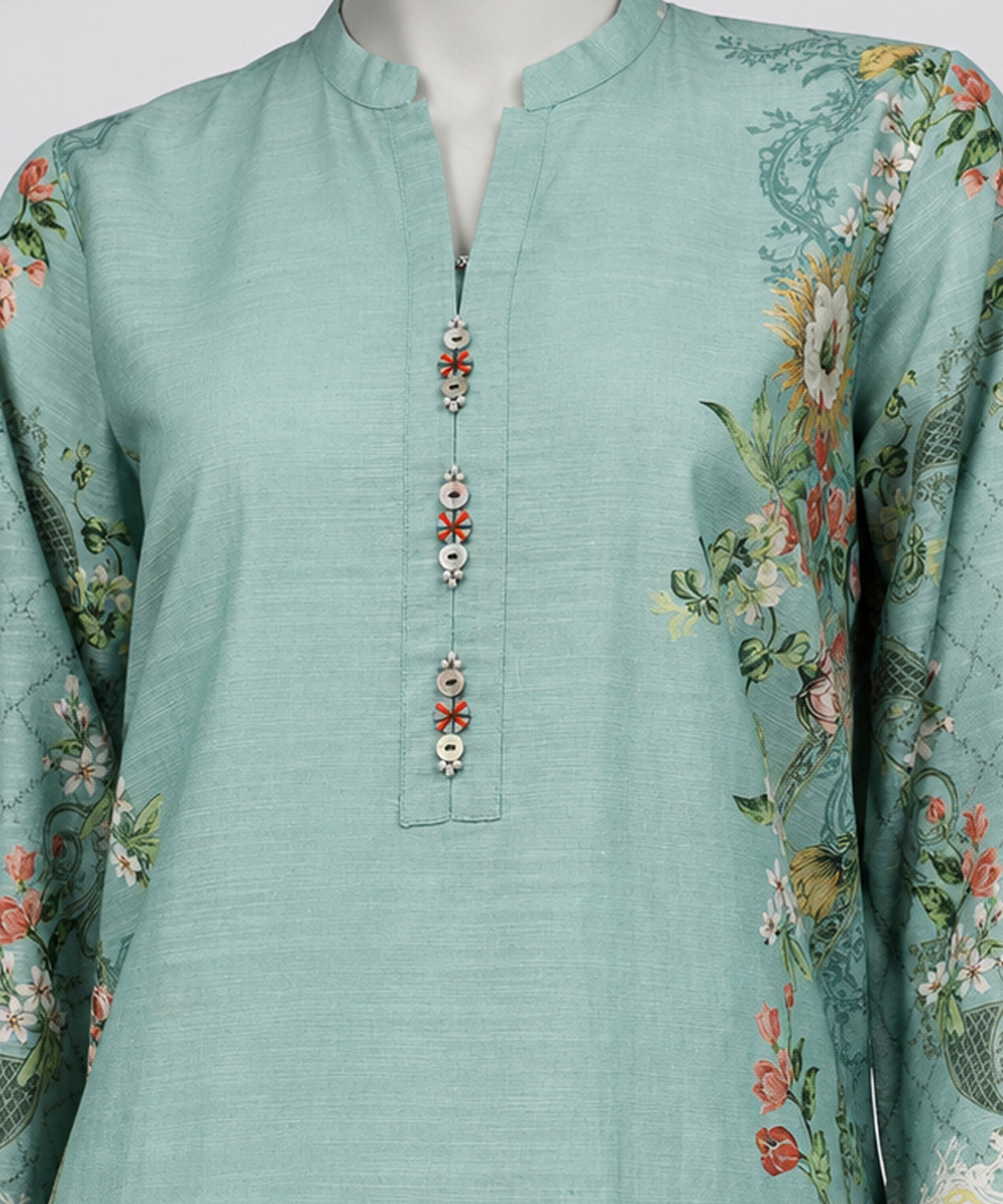 Green Printed Khaddar Slub Co-Ord Set