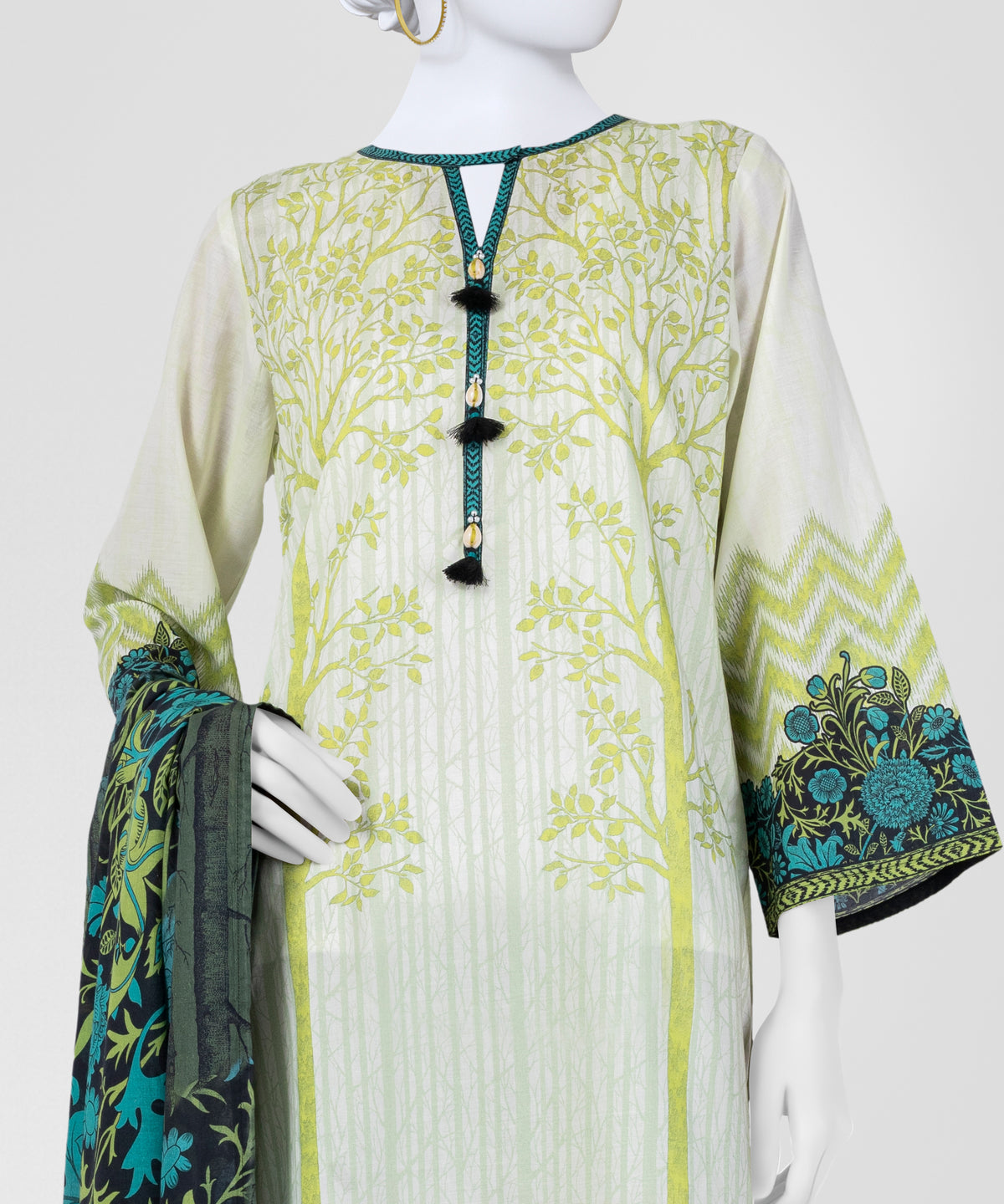 Green Printed Lawn Unstitched 3Pc Close up