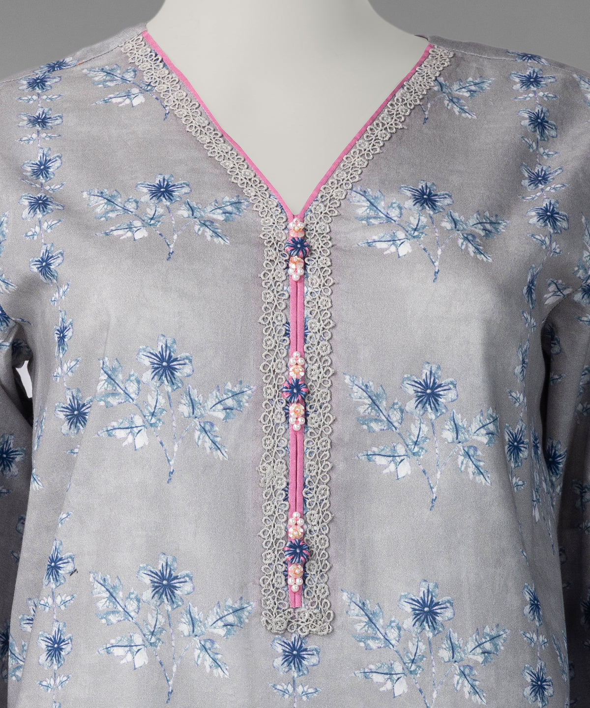 Grey Printed Cambric Unstitched 3Pc