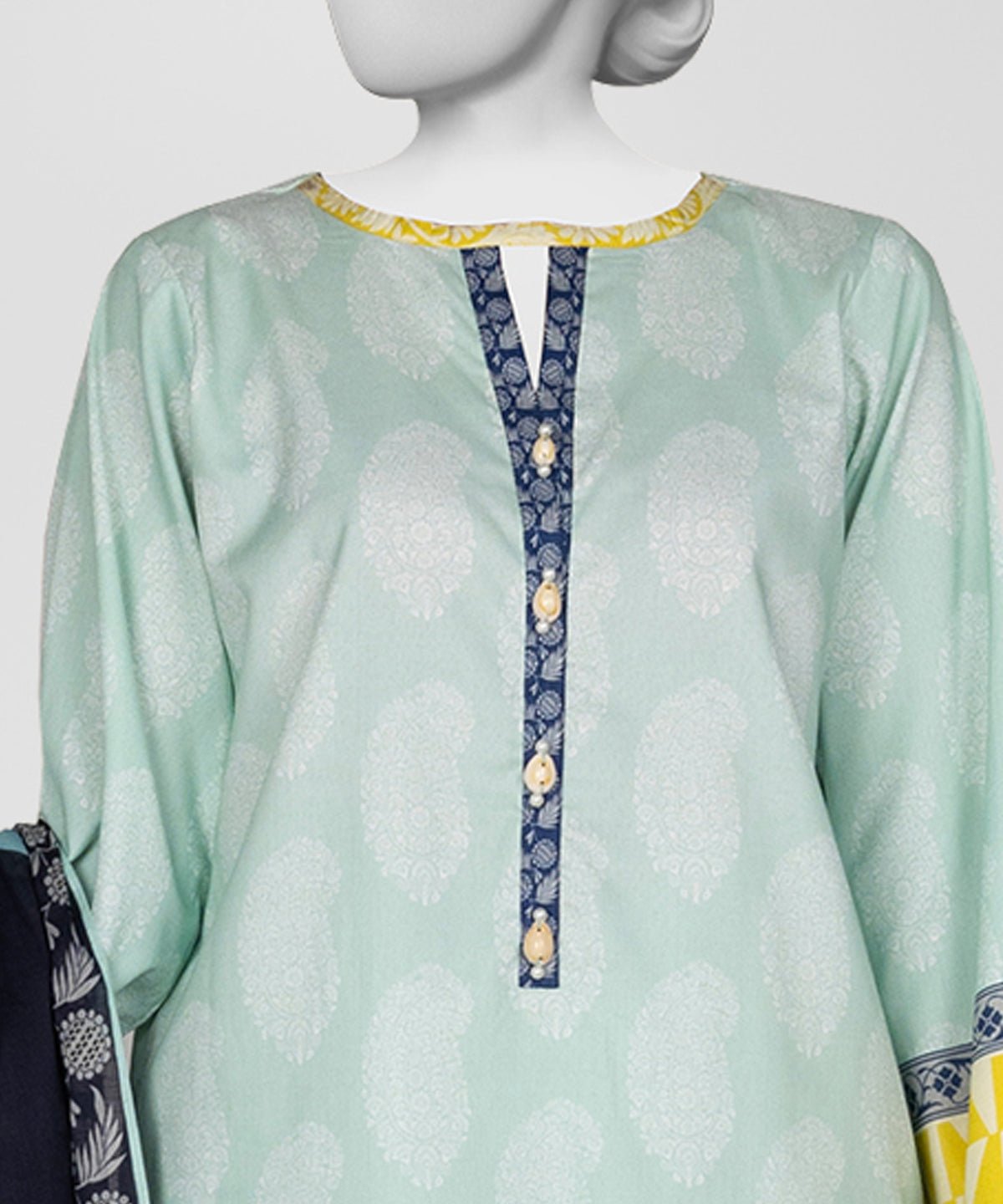 Green Printed Lawn Unstitched 3Pc Close up