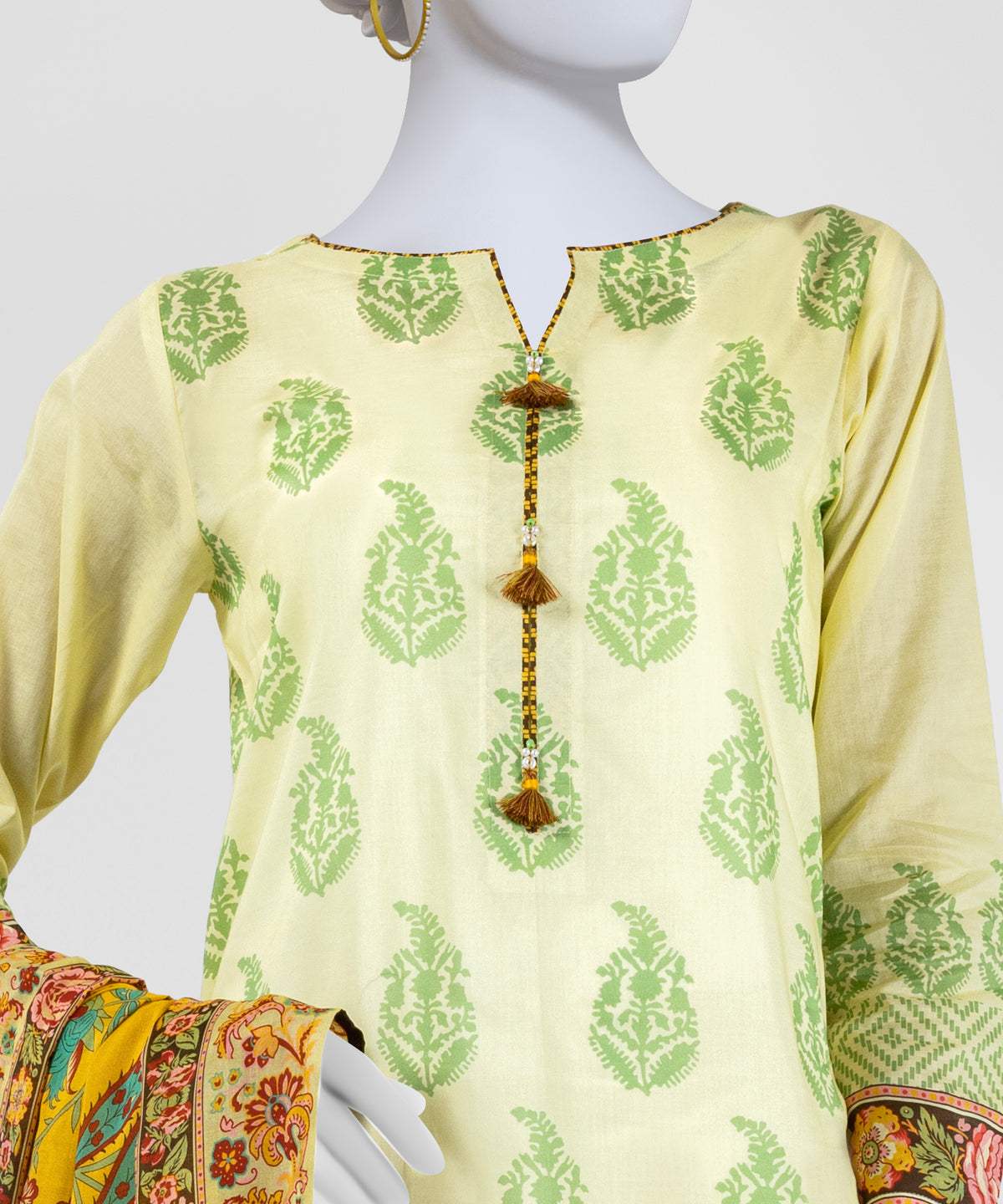Yellow Printed Lawn Unstitched 3Pc Close up