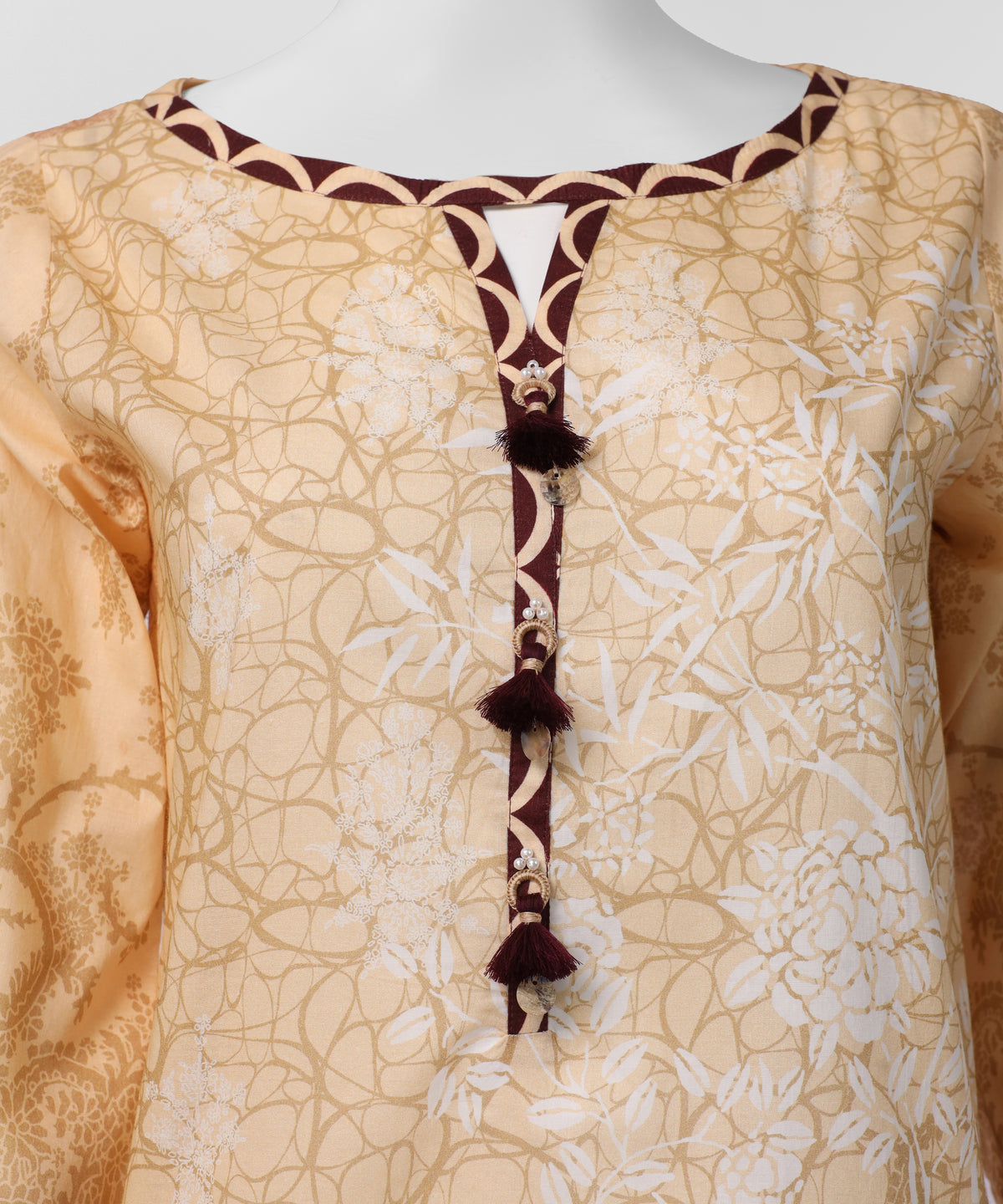 Beige Printed Lawn Unstitched 3Pc Close up