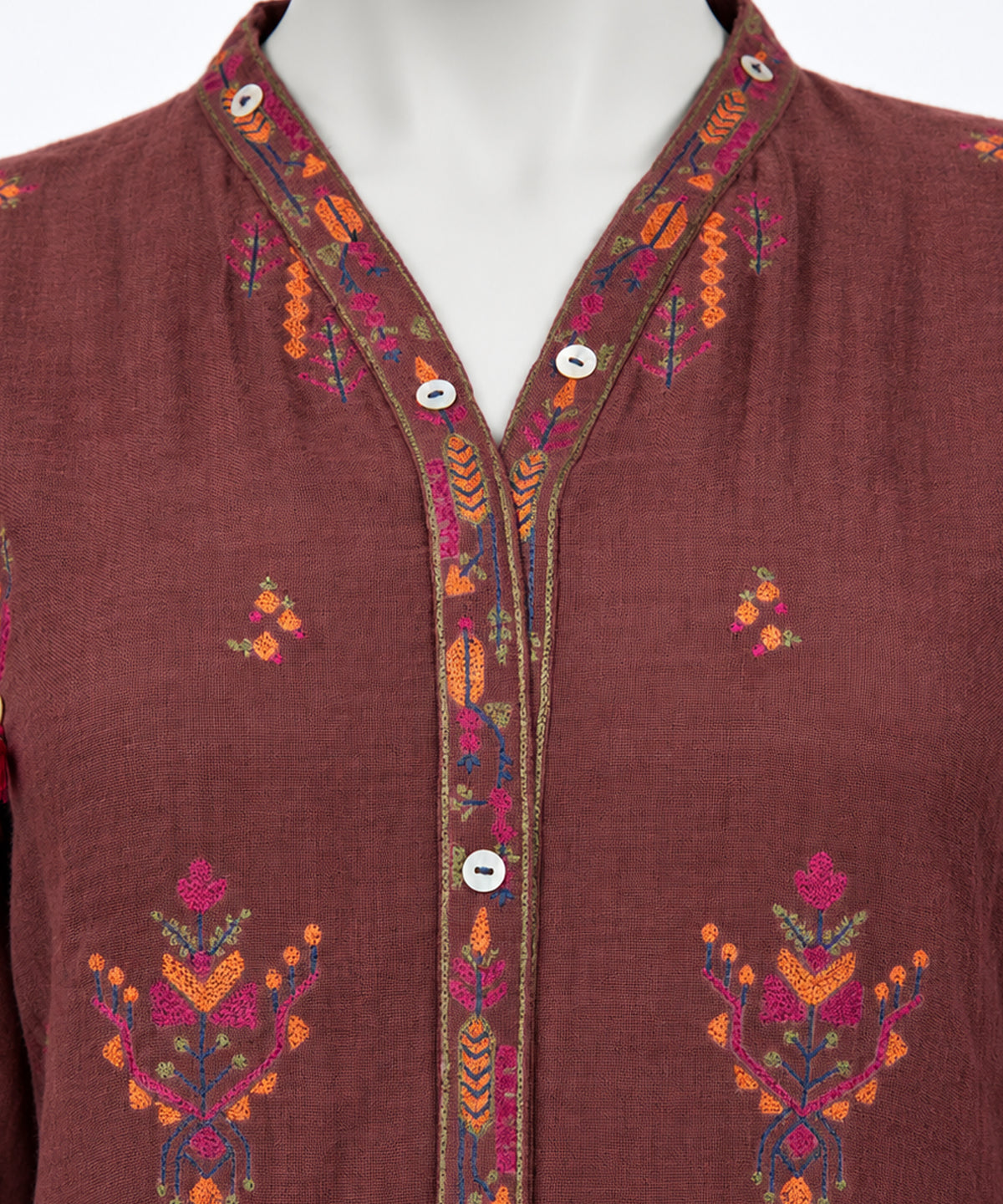 Maroon Embroidered Double Cloth Co-Ord Set