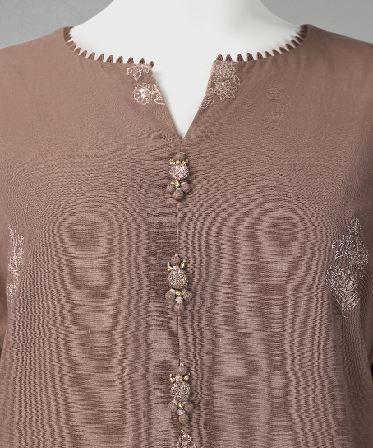 Brown Embroidered Khaddar Slub Stitched 3Pc