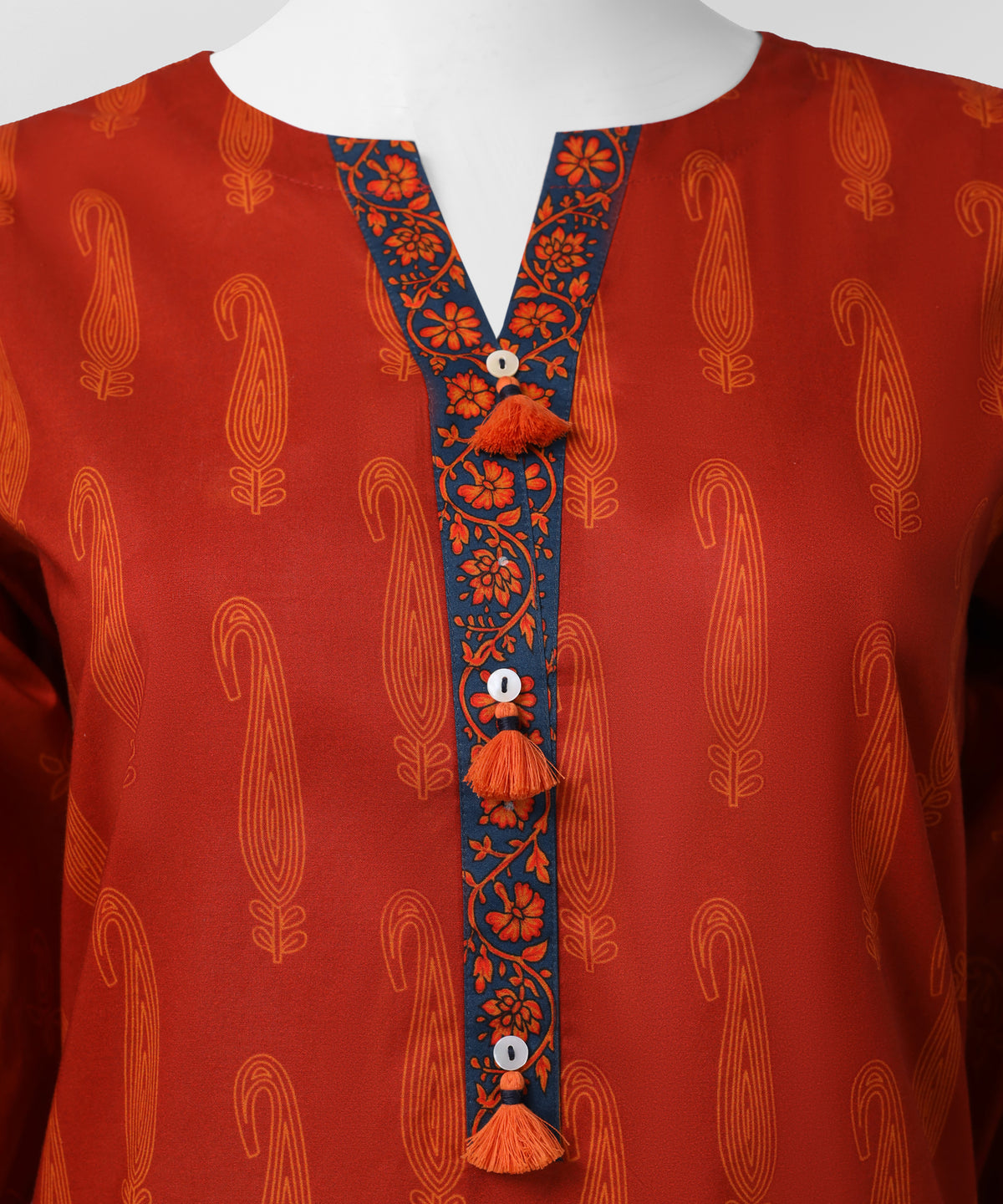Red Printed Lawn Unstitched 3Pc Close up