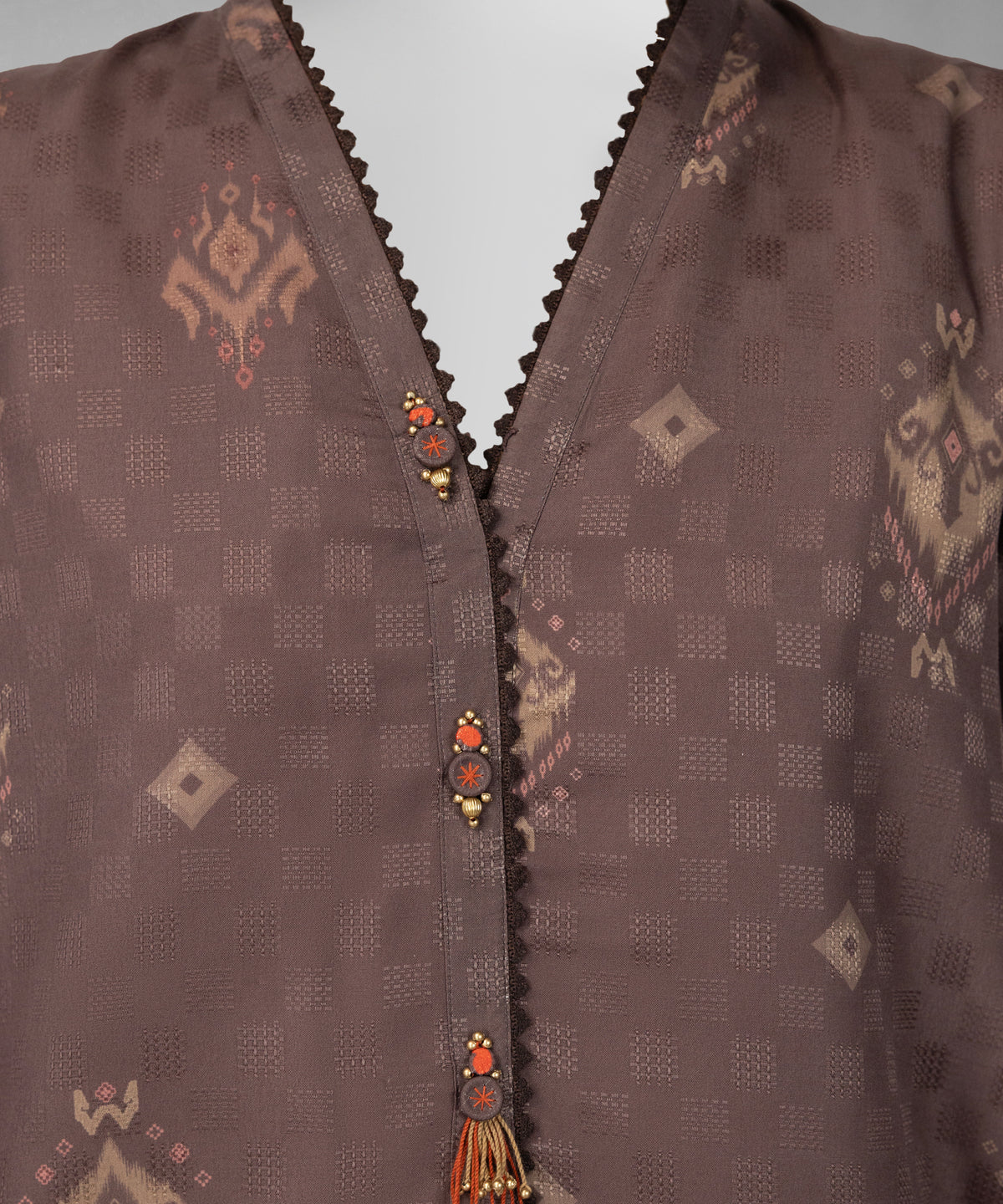 Brown Printed Dobby Unstitched 2Pc