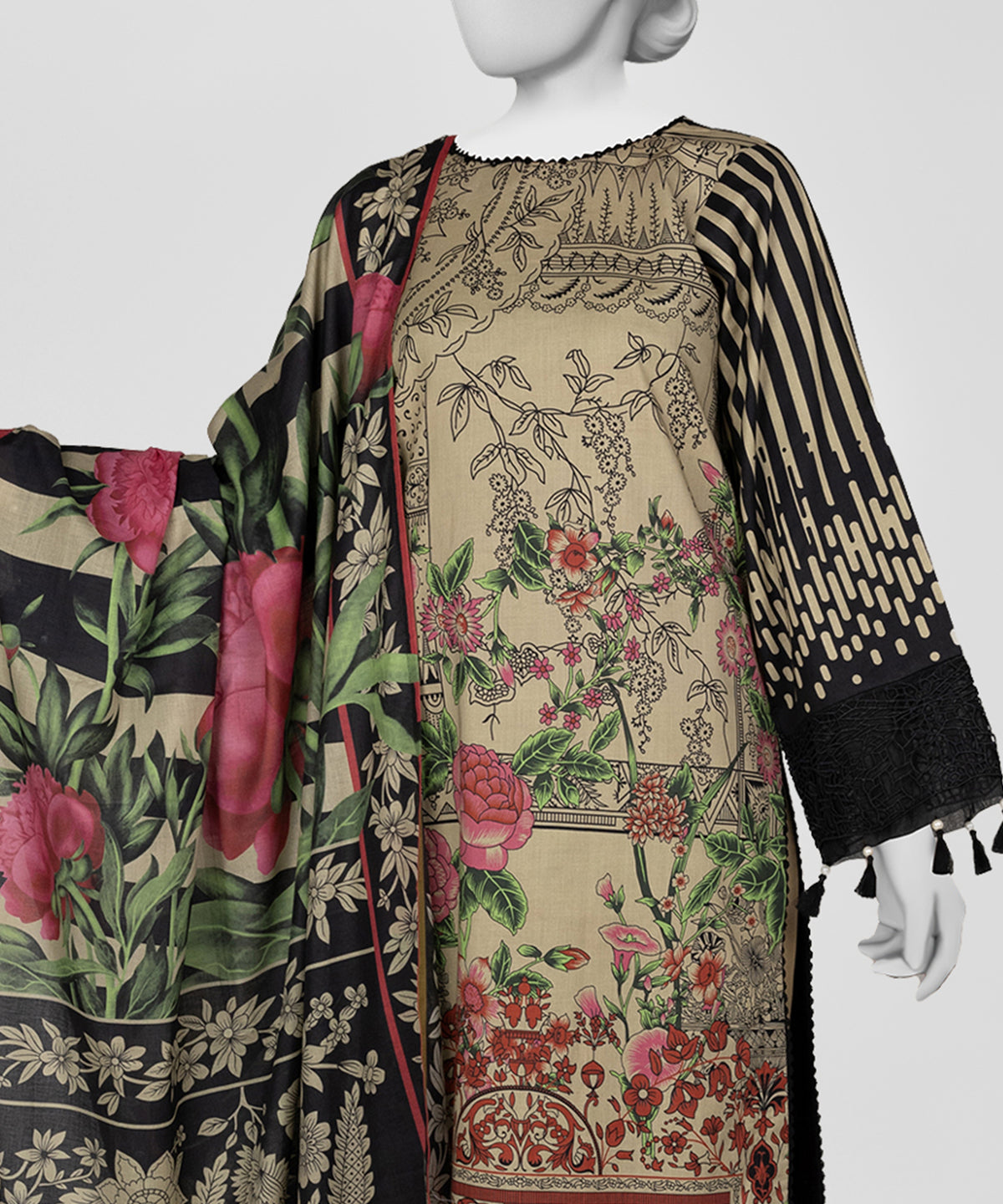 Black Printed Lawn Unstitched 3Pc Close up