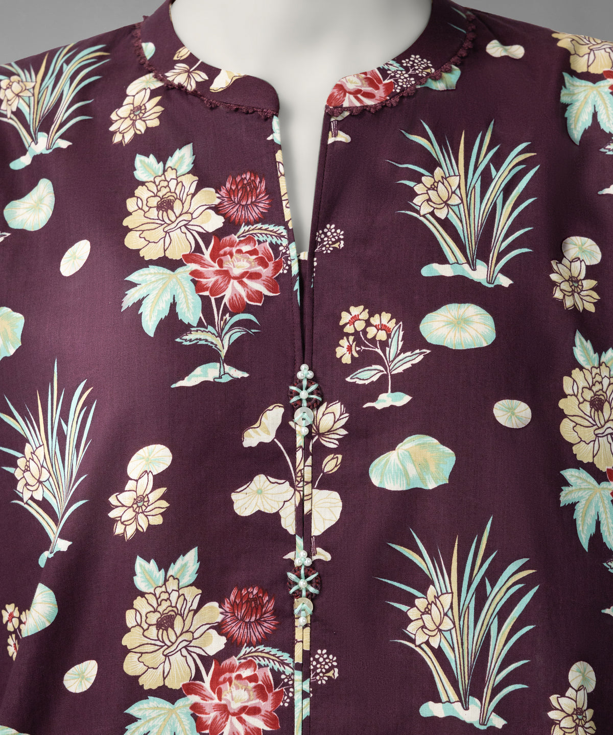 Purple Printed Cambric Unstitched 3Pc