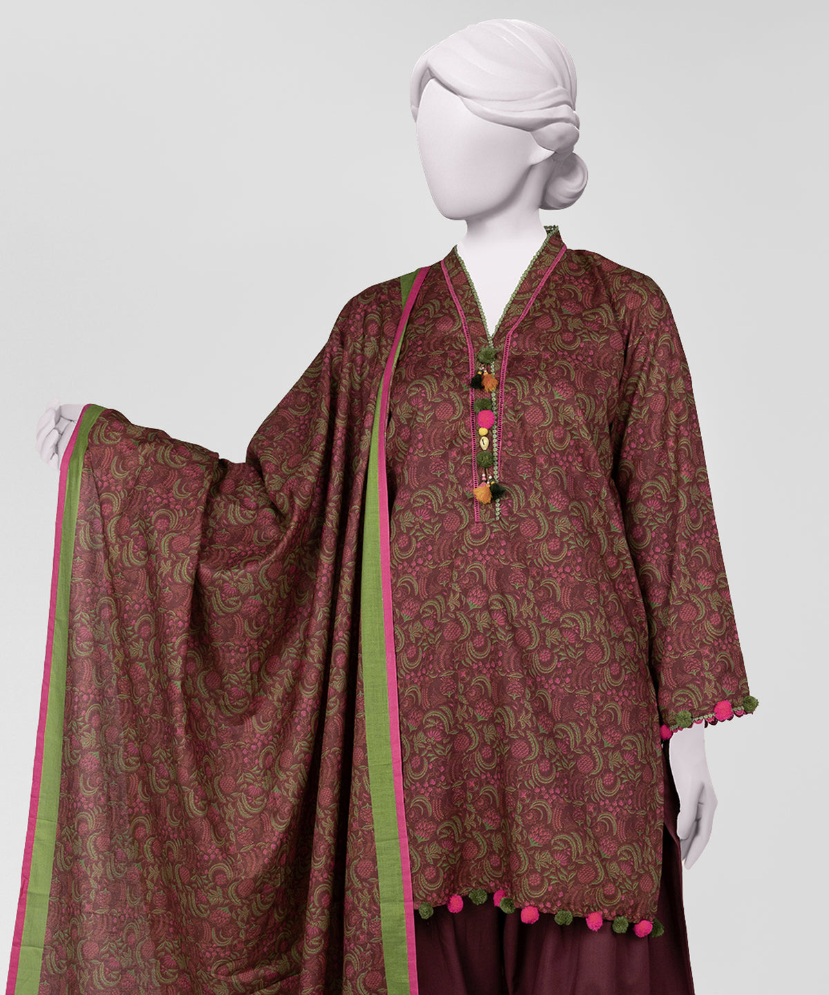 Maroon Printed Lawn Unstitched 3Pc Close up