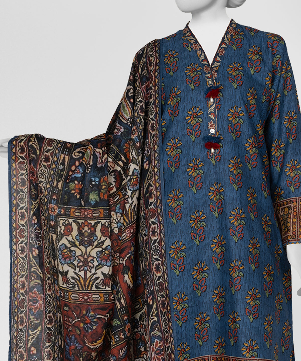 Blue Printed Lawn Unstitched 3Pc Close up