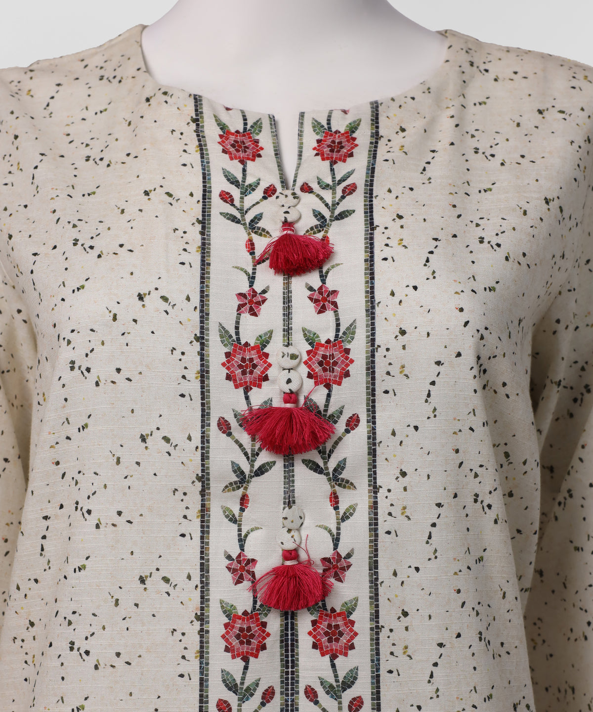 Off White Printed Khaddar Slub Stitched 3Pc