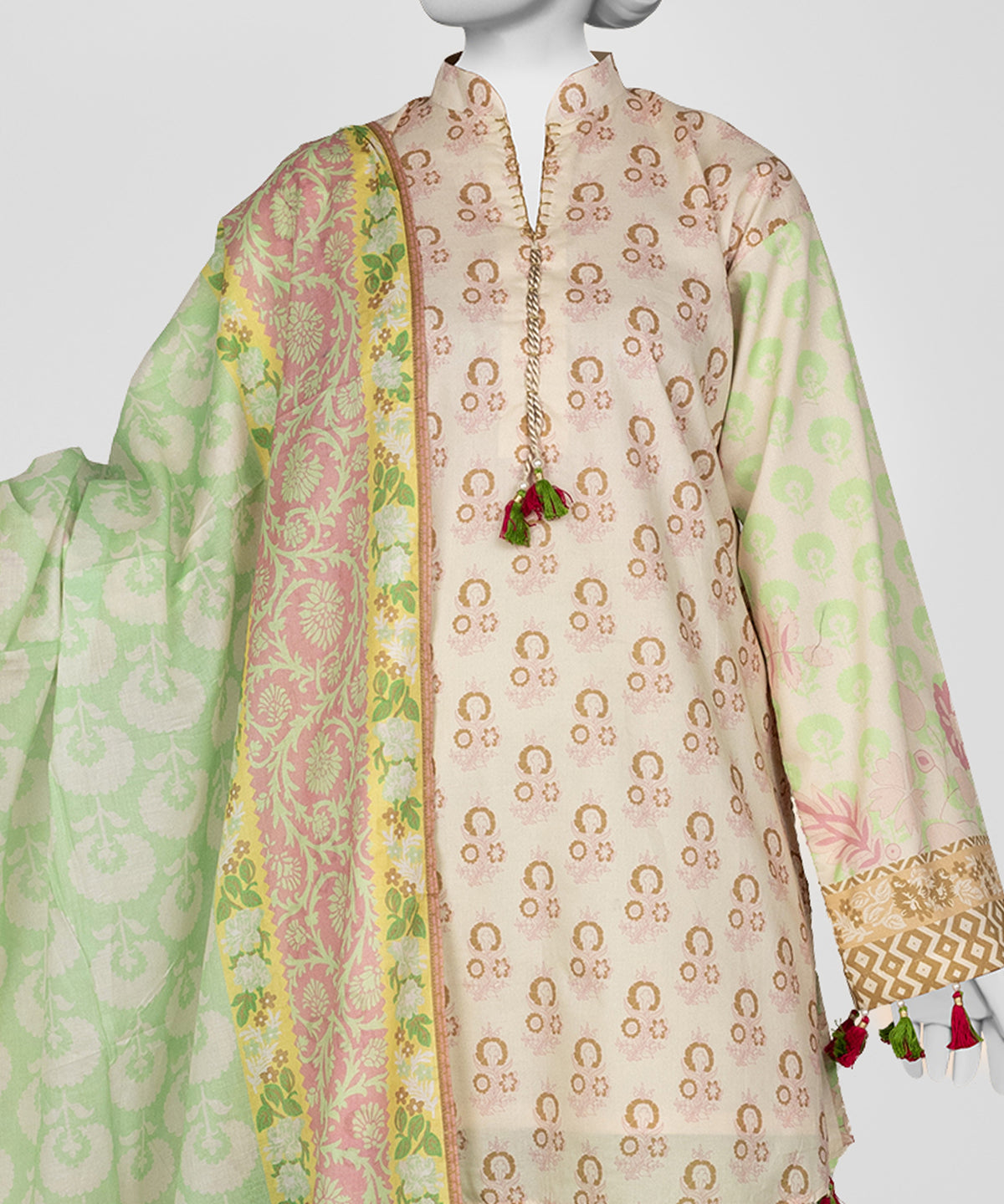 Green Printed Lawn Unstitched 3Pc Close up