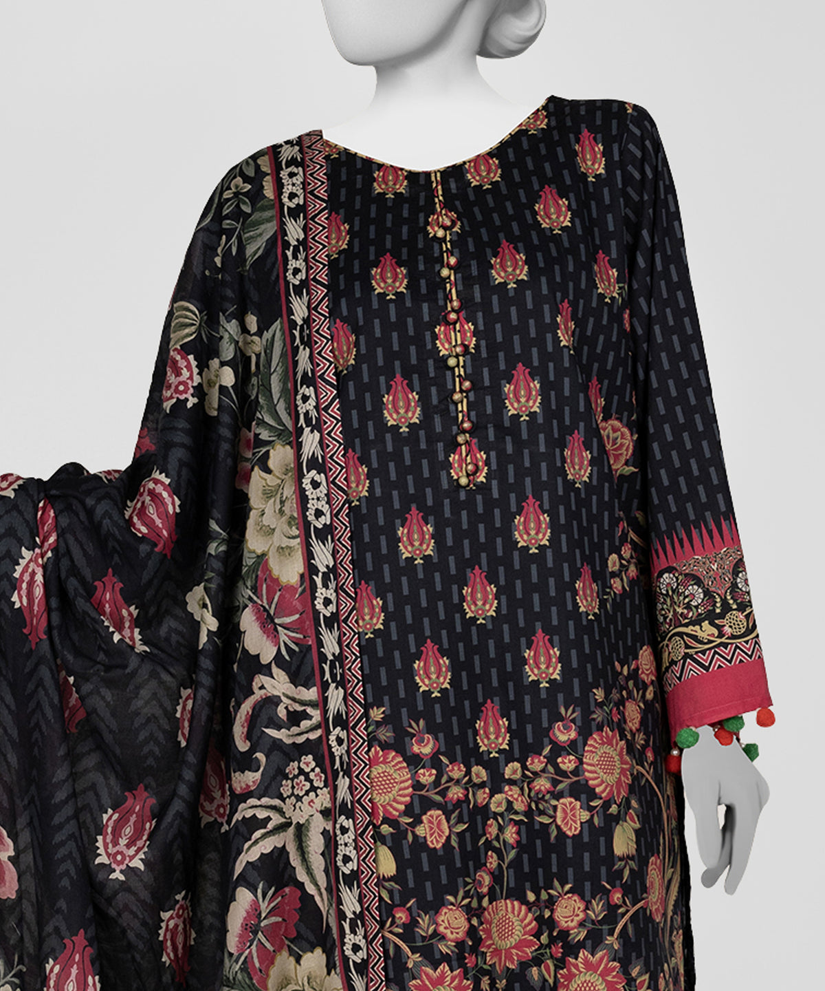 Black Printed Lawn Unstitched 3Pc Close up