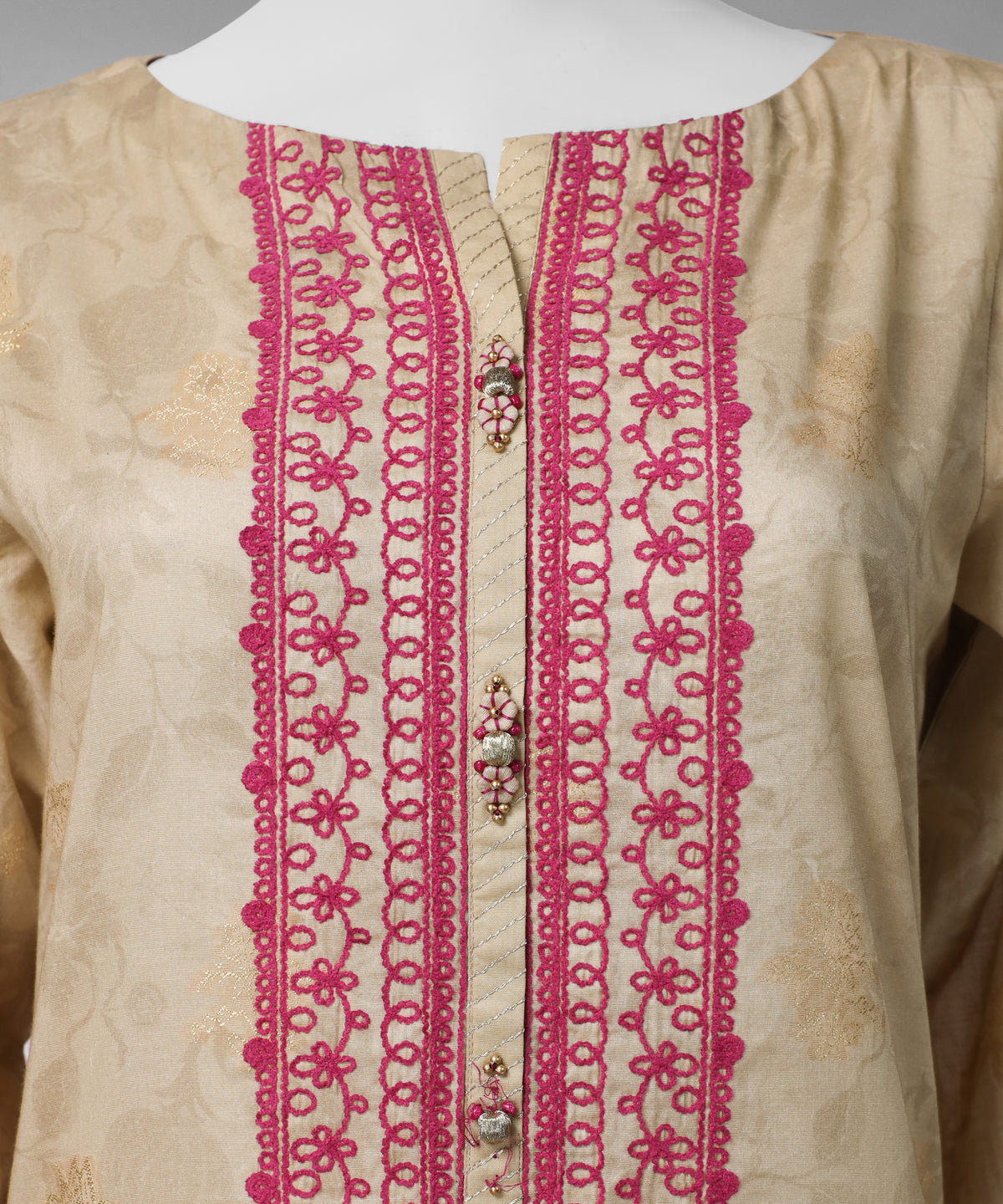Beige Embroidered Jacquard Unstitched 3Pc