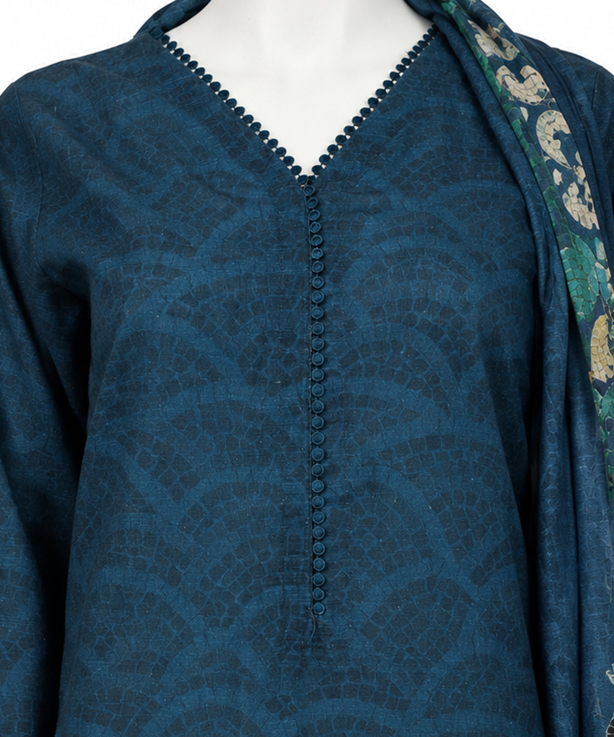 Blue Printed Khaddar Slub Stitched 3Pc