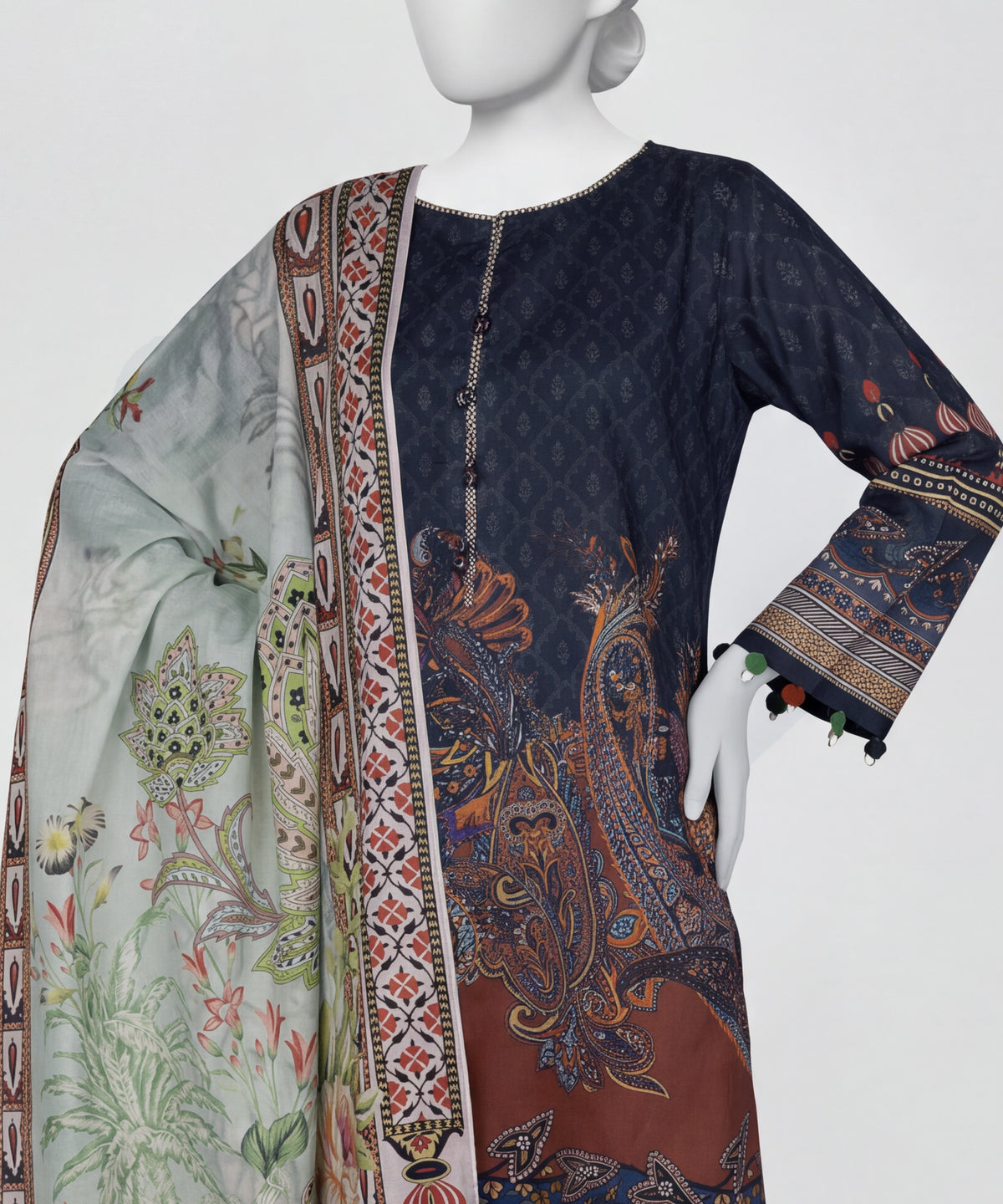 Multicolor Printed Lawn Unstitched 3Pc Close up