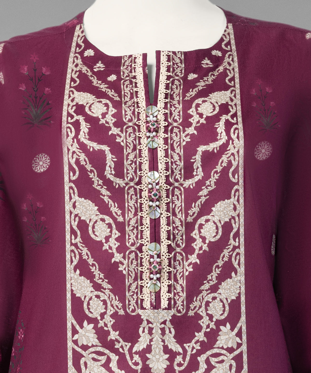 Purple Printed Cambric Unstitched 3Pc