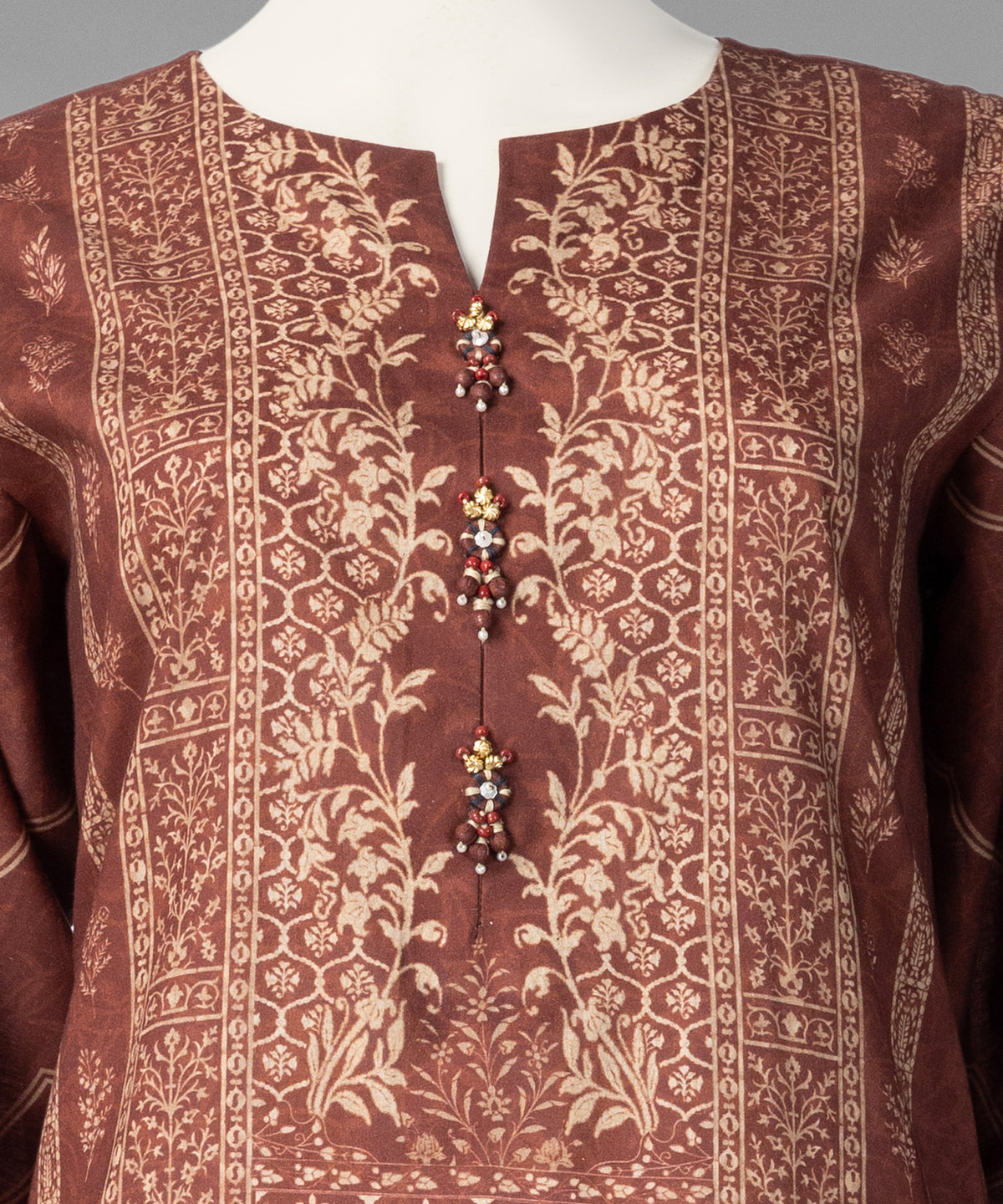 Brown Printed Cambric Unstitched 3Pc