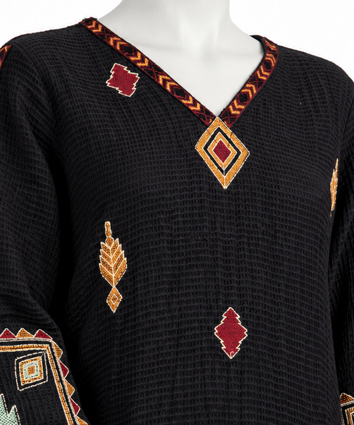 Black Embroidered Waffle Co-Ord Set