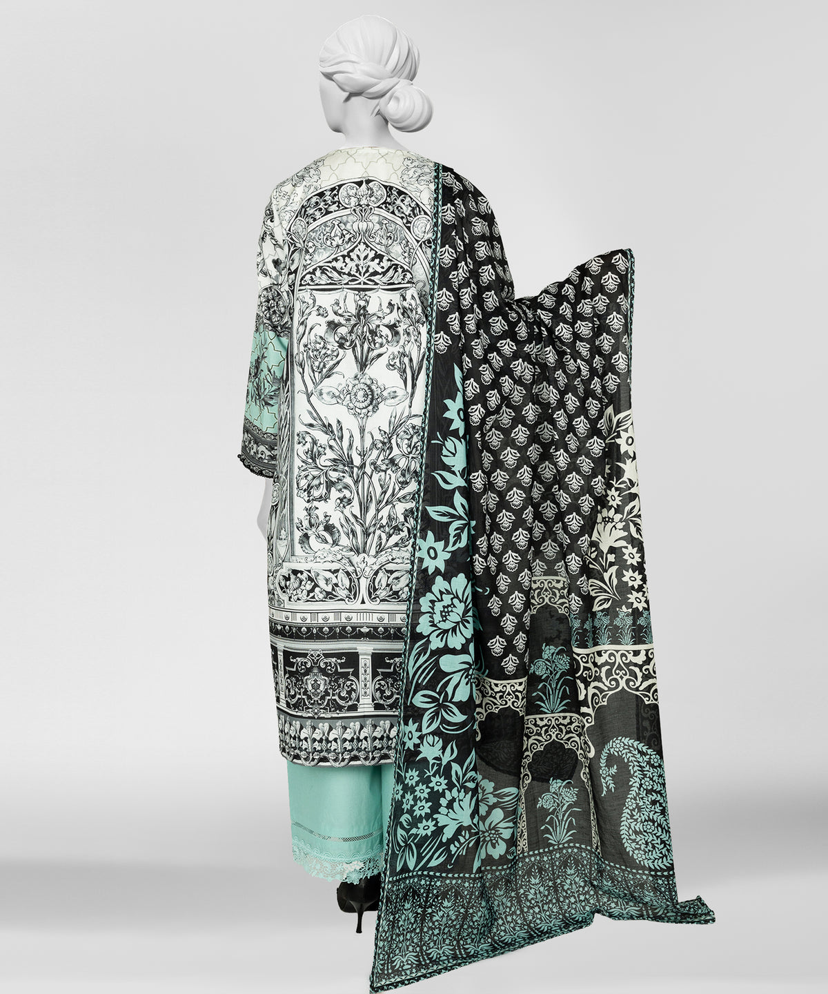 Green Printed Lawn Unstitched 3Pc Back