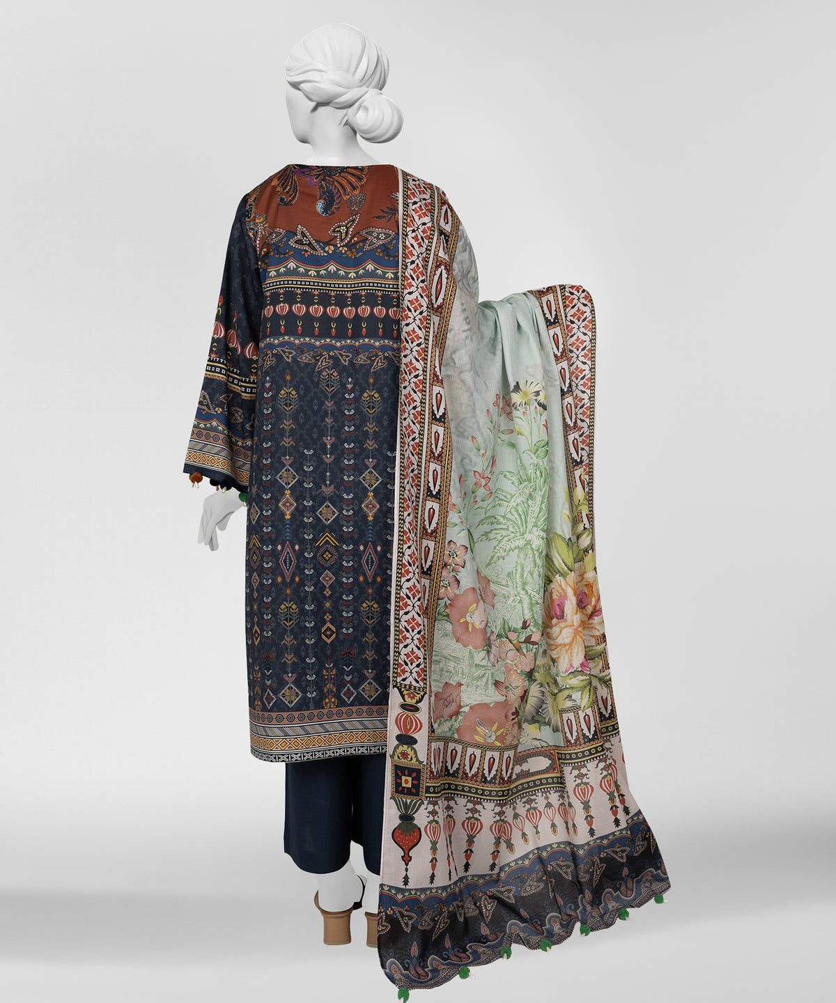 Multicolor Printed Lawn Unstitched 3Pc Back