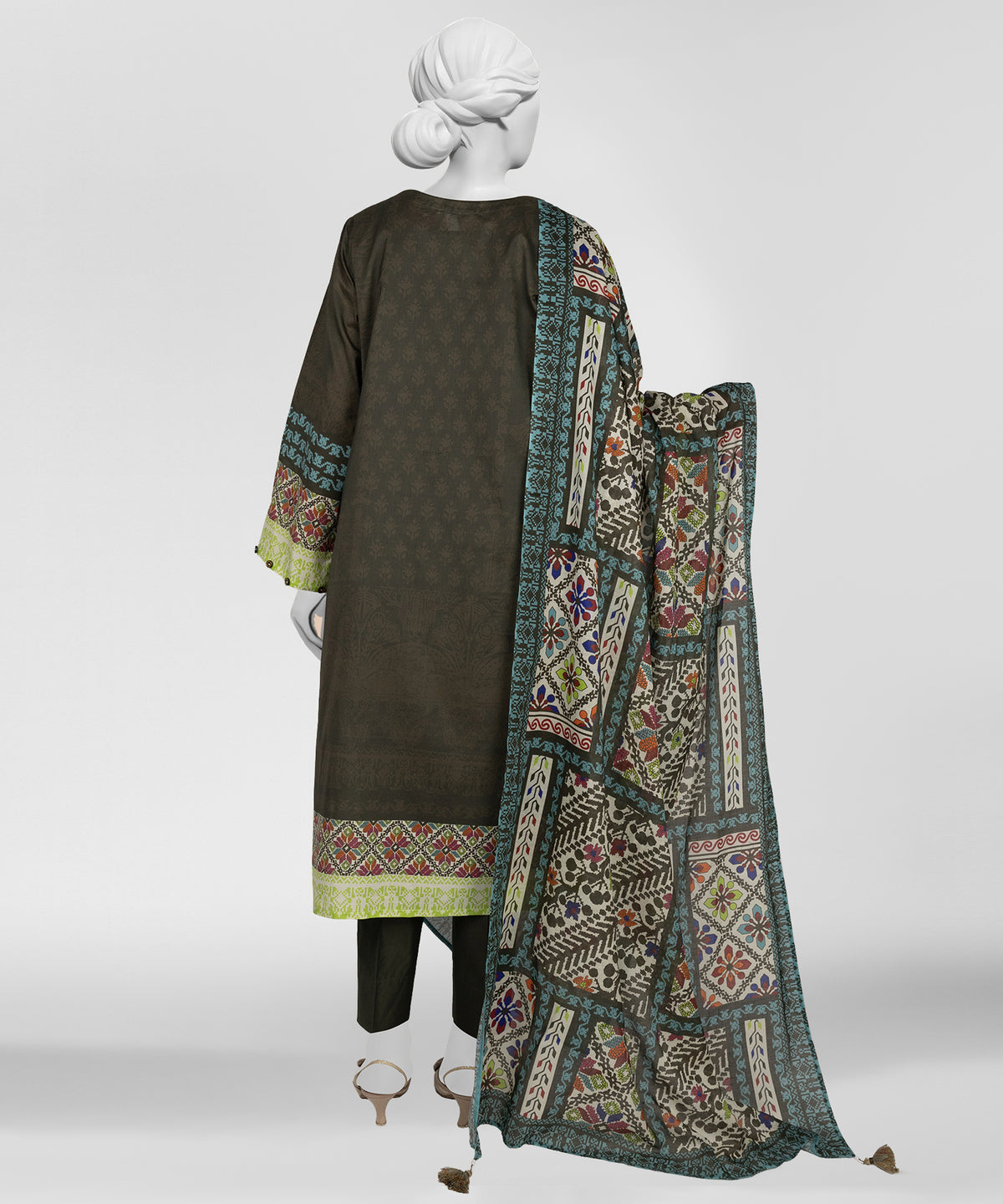 Green Printed Lawn Unstitched 3Pc Back