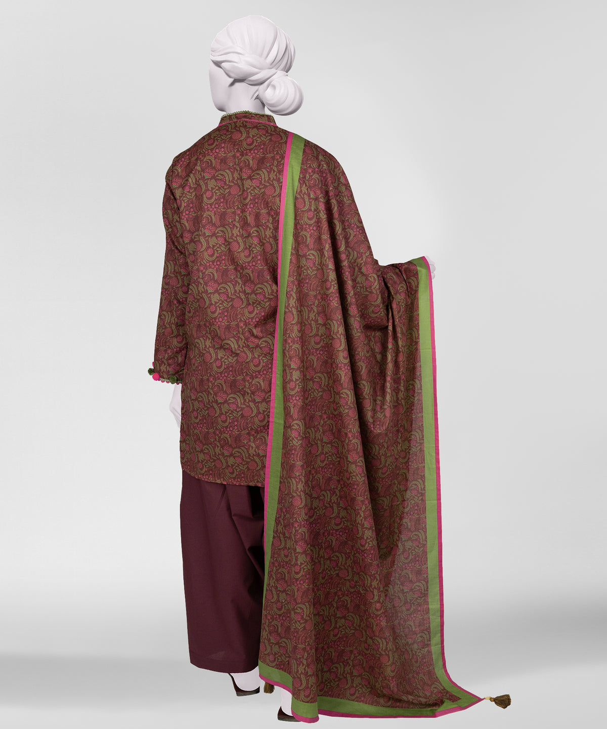 Maroon Printed Lawn Unstitched 3Pc Back