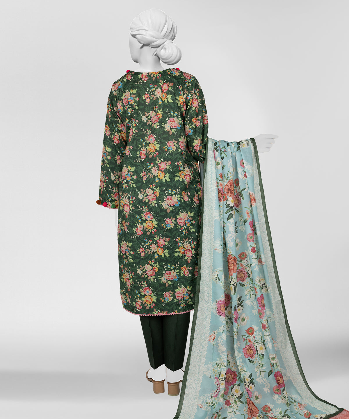Green Printed Lawn Unstitched 3Pc Back
