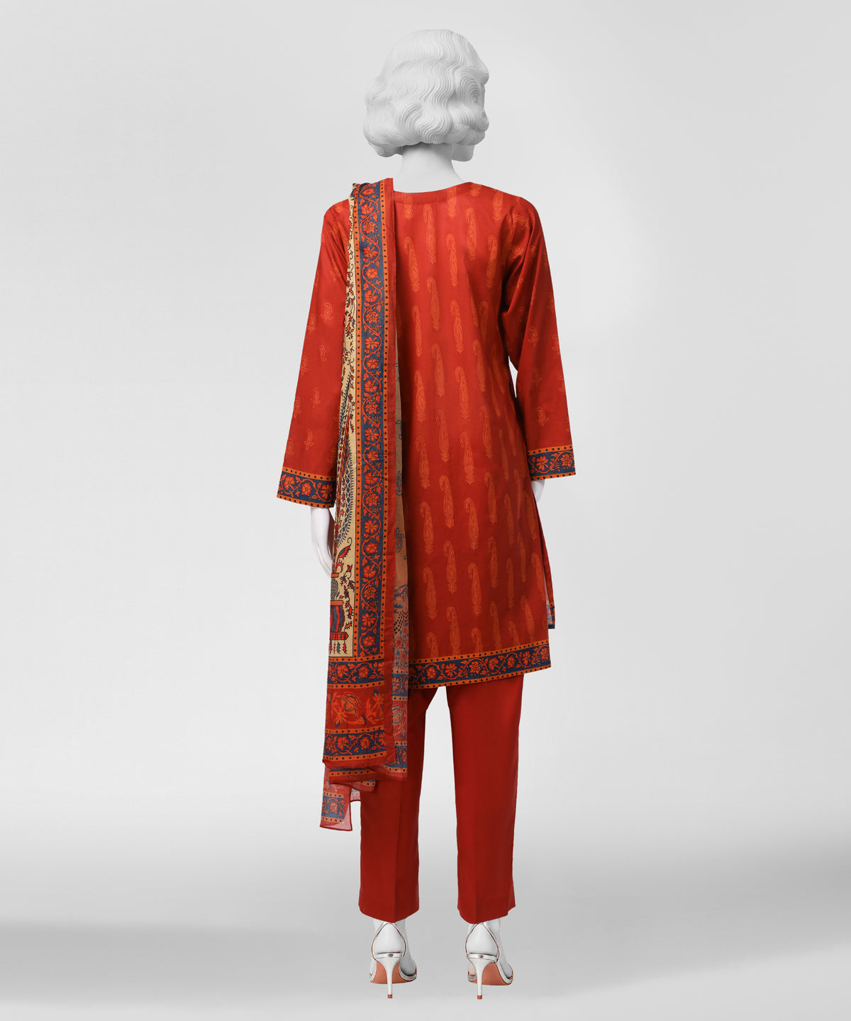 Red Printed Lawn Unstitched 3Pc Back