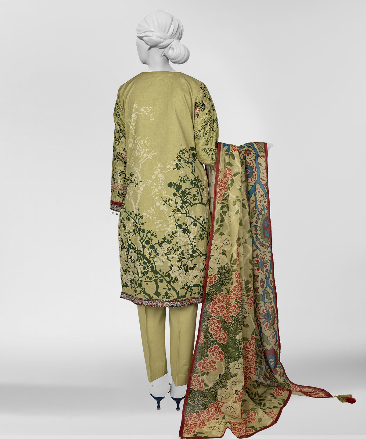 Green Printed Lawn Unstitched 3Pc Back
