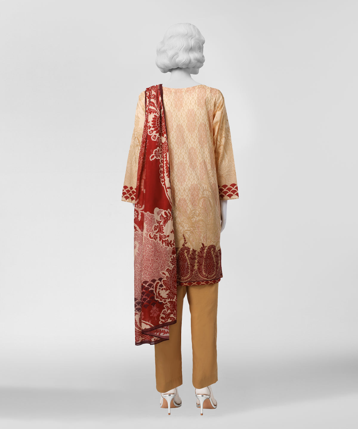Beige Printed Lawn Unstitched 3Pc Back