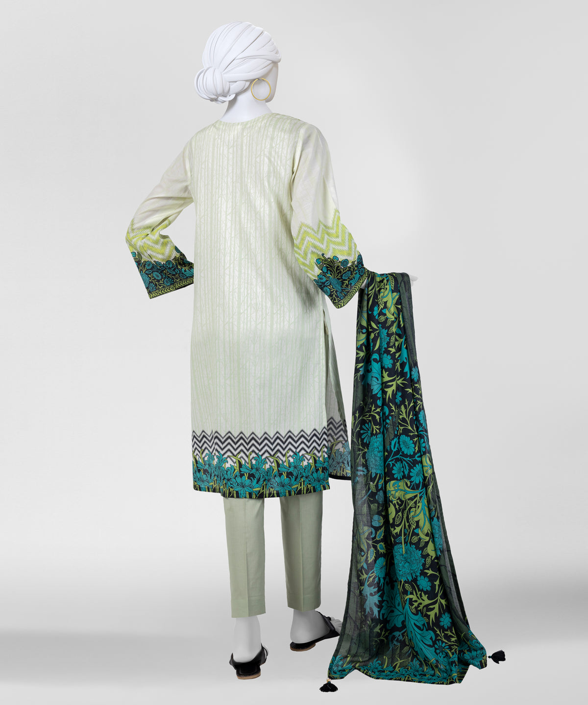 Green Printed Lawn Unstitched 3Pc Back