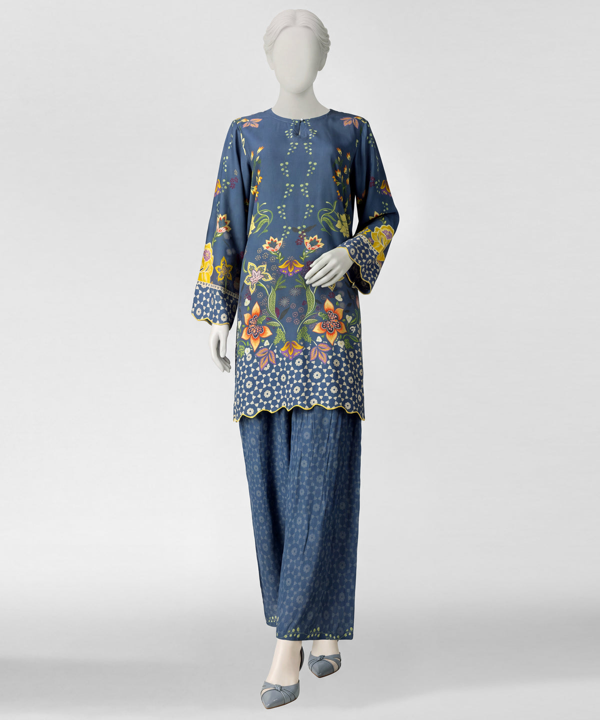 Blue Printed Viscose Linen Co-Ord Set