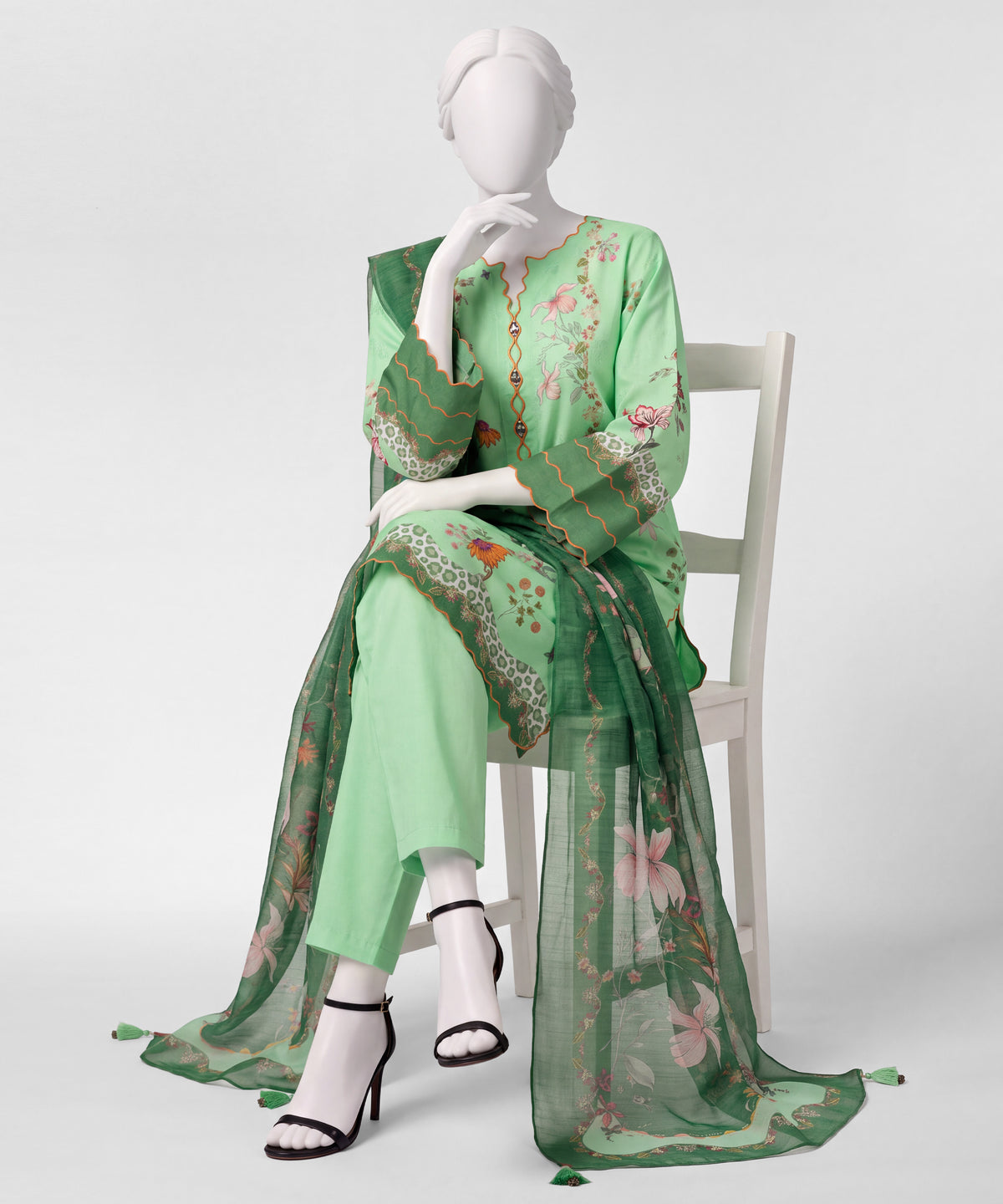 Green Printed Dobby Unstitched 2Pc