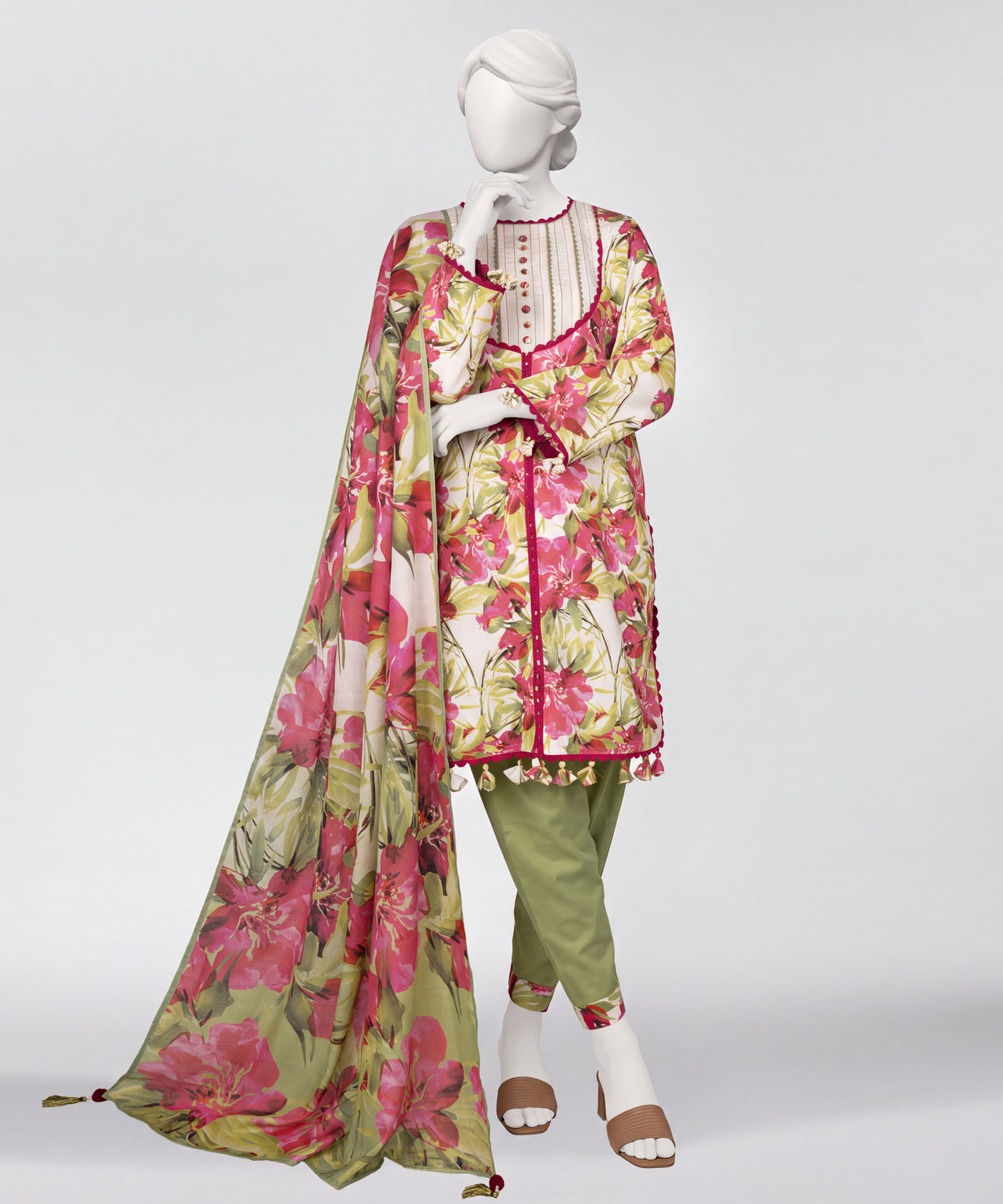 Multicolor Printed Lawn Unstitched 3Pc Straight Front