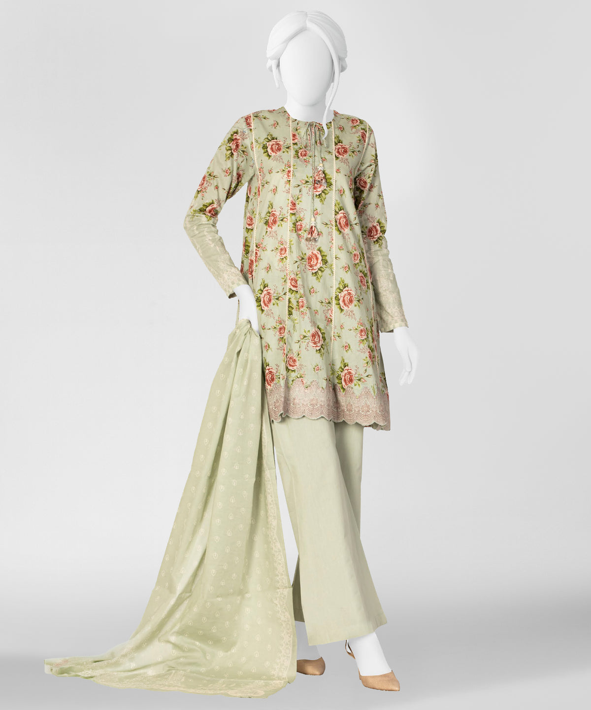 Green Printed Lawn Unstitched 3Pc Straight Front