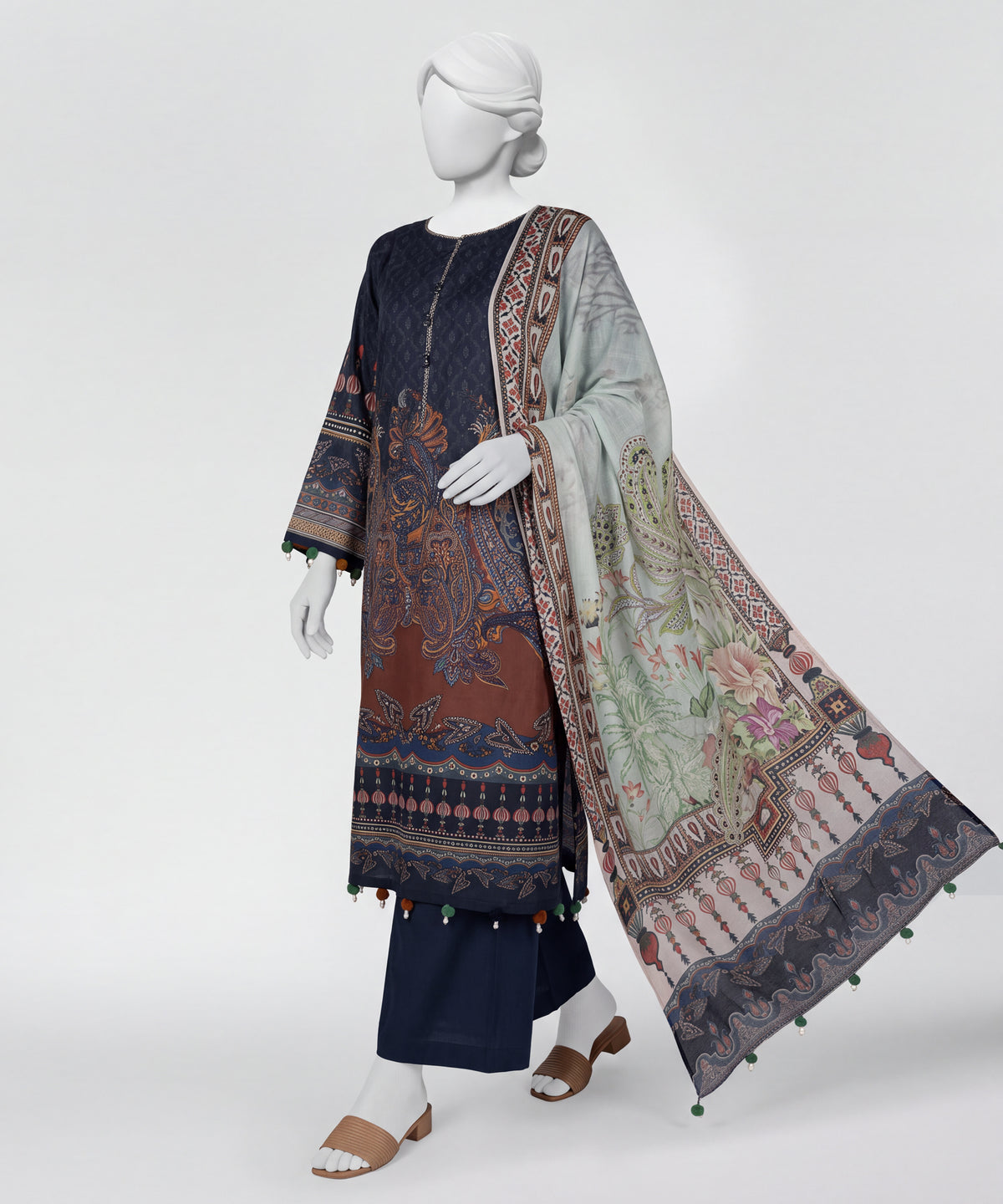 Multicolor Printed Lawn Unstitched 3Pc Straight Front