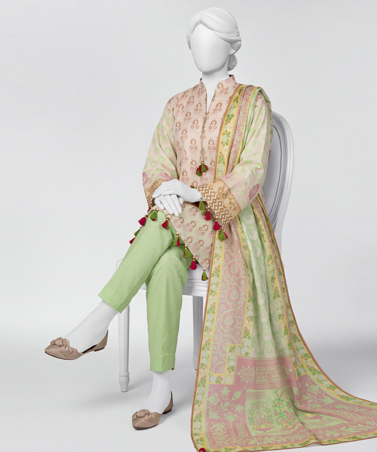 Green Printed Lawn Unstitched 3Pc Straight Front