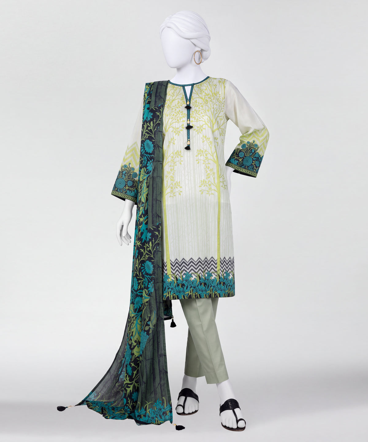 Green Printed Lawn Unstitched 3Pc Straight Front