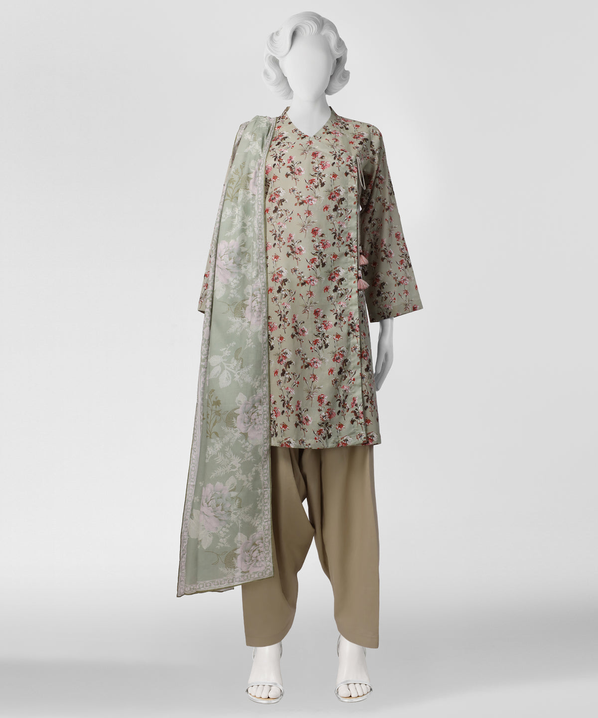 Green Printed Lawn Unstitched 3Pc Straight Front